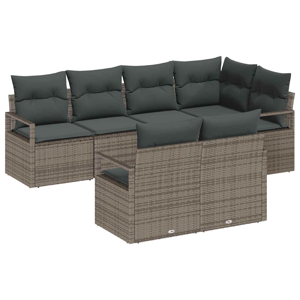 Garden Sofa Set with Cushion 7 pcs Grey Poly Rattan