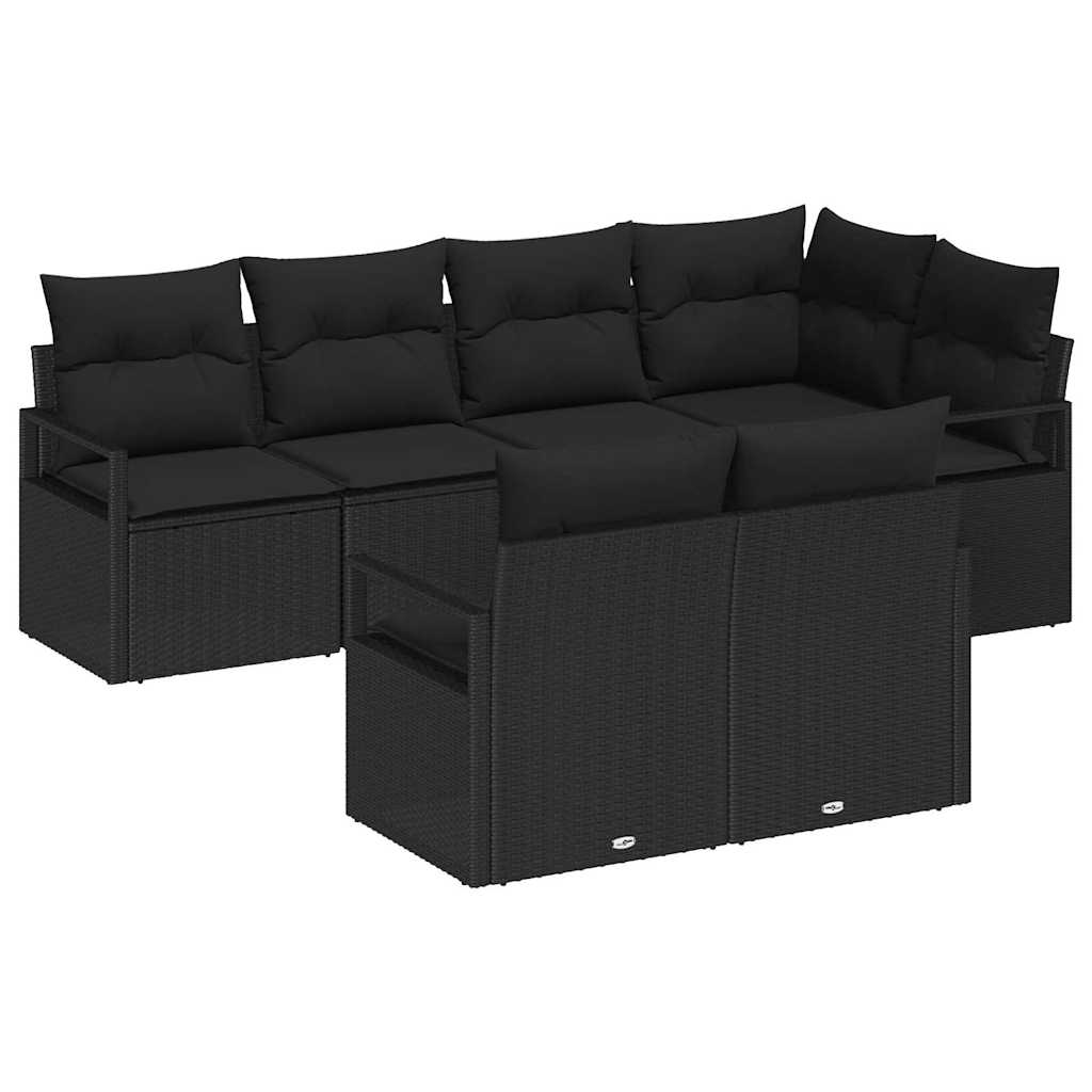 Garden Sofa Set 7 pcs Black Poly Rattan and Powder-Coated Steel