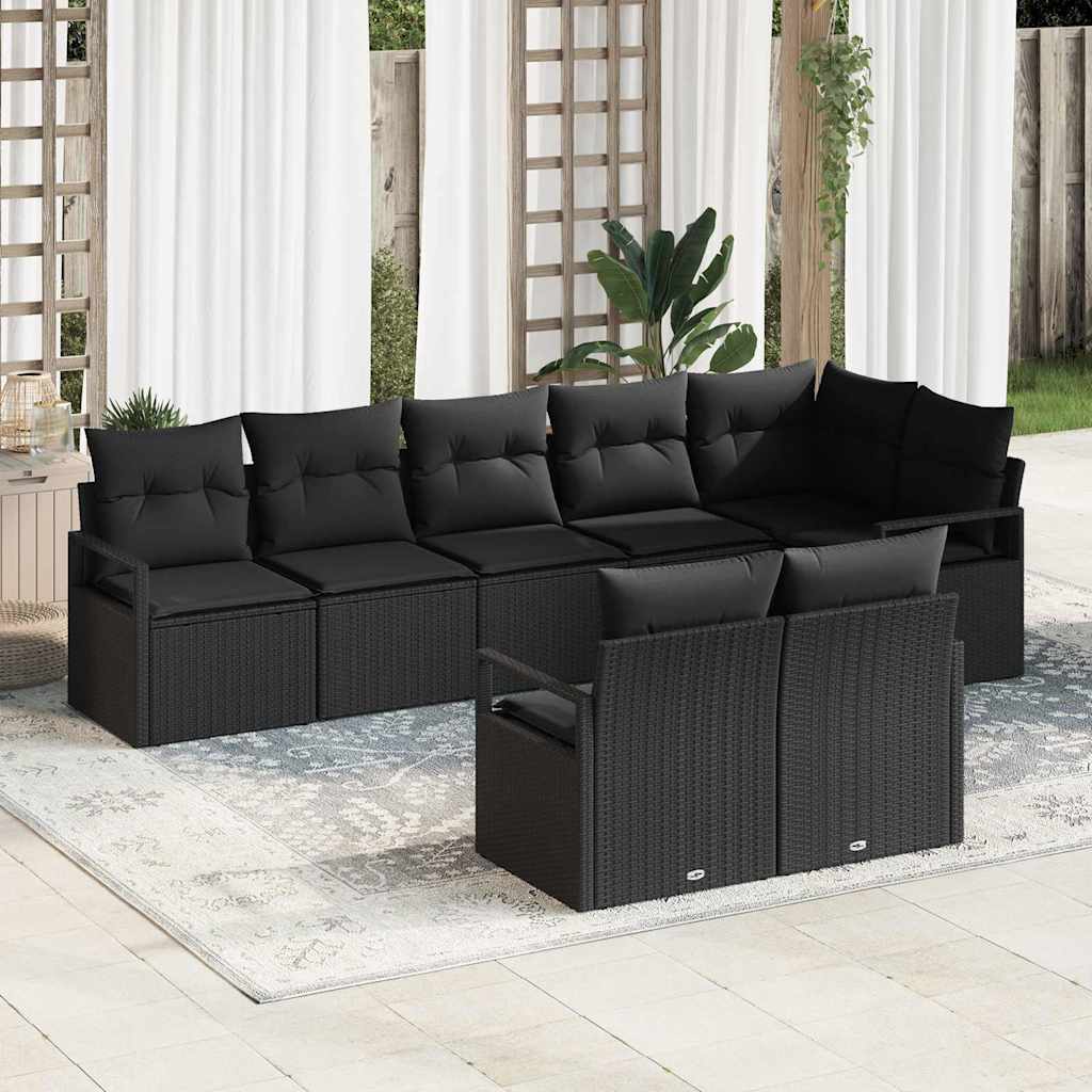 Sofa Set with Cushion with Storage 8 pcs Black Poly Rattan