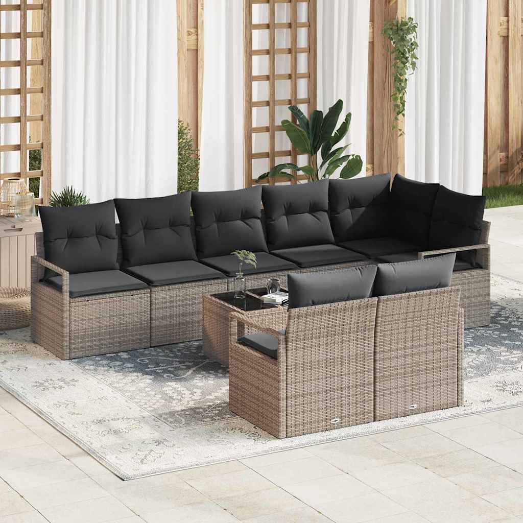 Sofa Set with Cushion with Storage 9 pcs Light Grey Poly Rattan