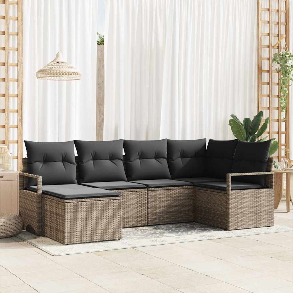 Sofa Set with Cushion with Storage 6 pcs Grey Poly Rattan
