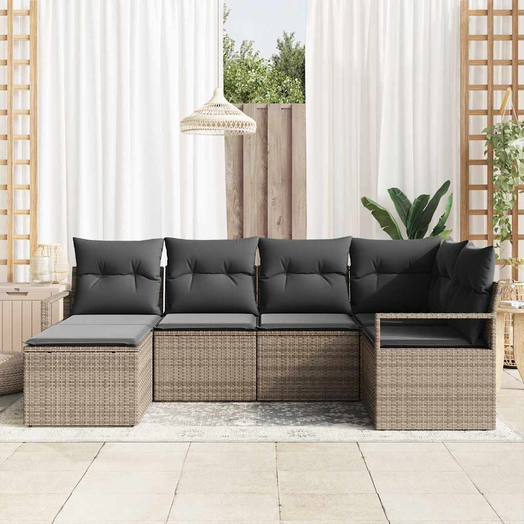 Sofa Set with Cushion with Storage 6 pcs Grey Poly Rattan