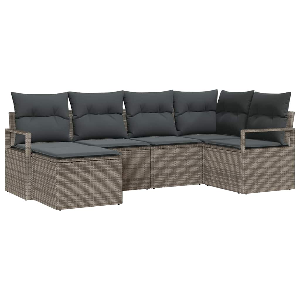 Sofa Set with Cushion with Storage 6 pcs Grey Poly Rattan