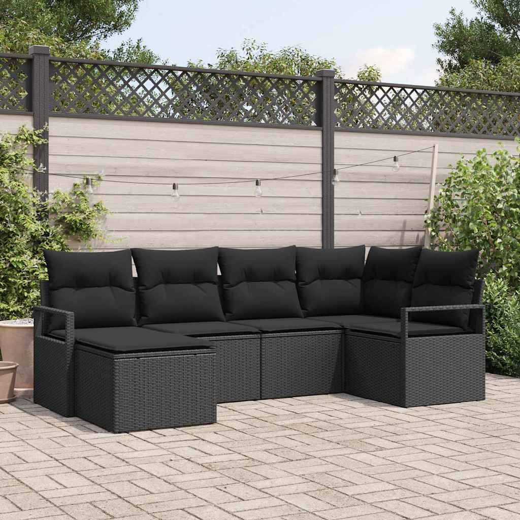 Sofa Set with Cushion with Storage 6 pcs Black Poly Rattan