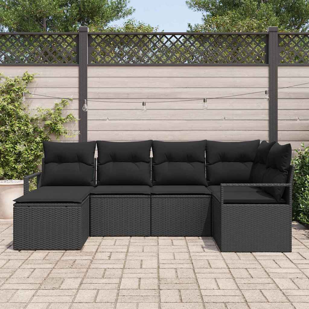 Sofa Set with Cushion with Storage 6 pcs Black Poly Rattan
