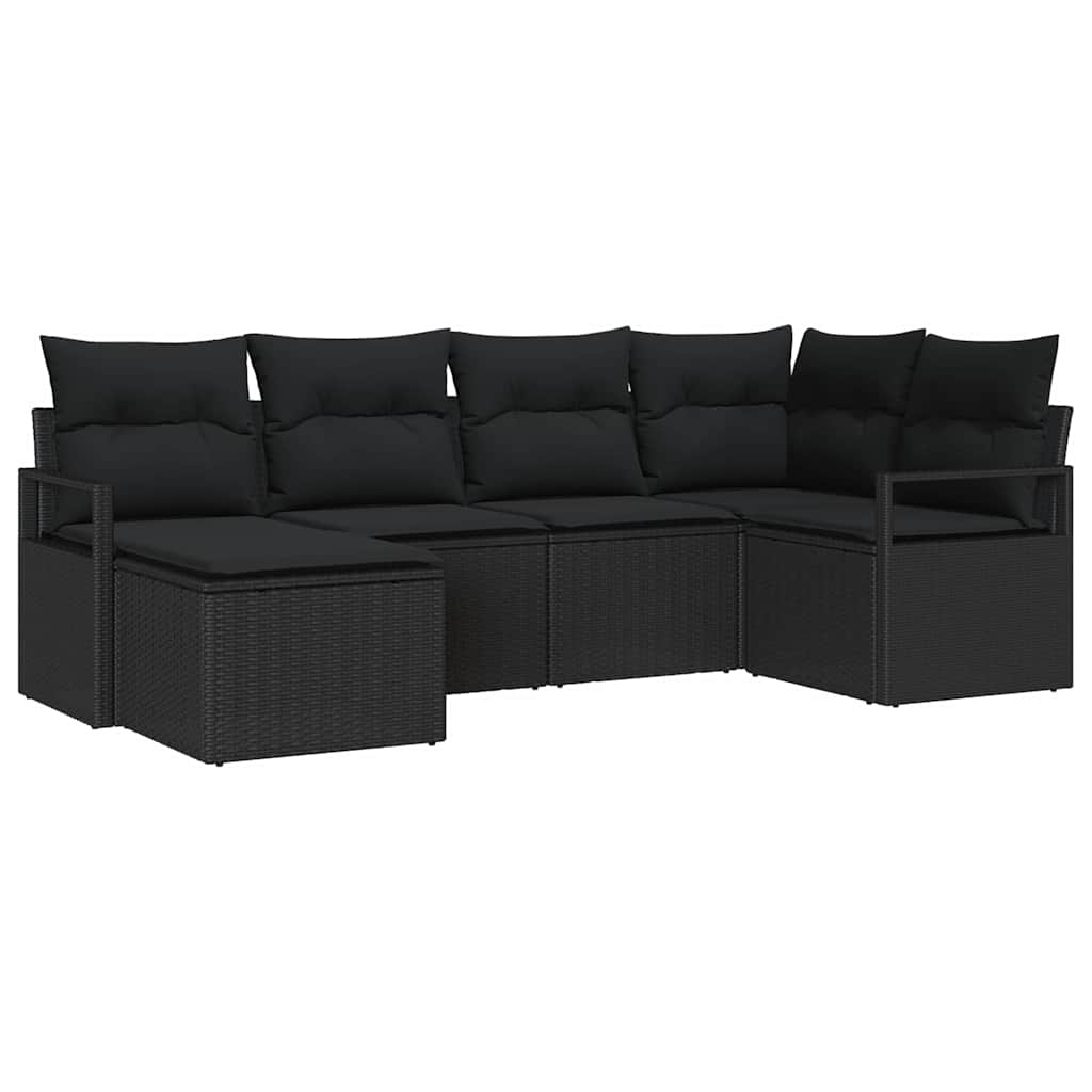 Sofa Set with Cushion with Storage 6 pcs Black Poly Rattan