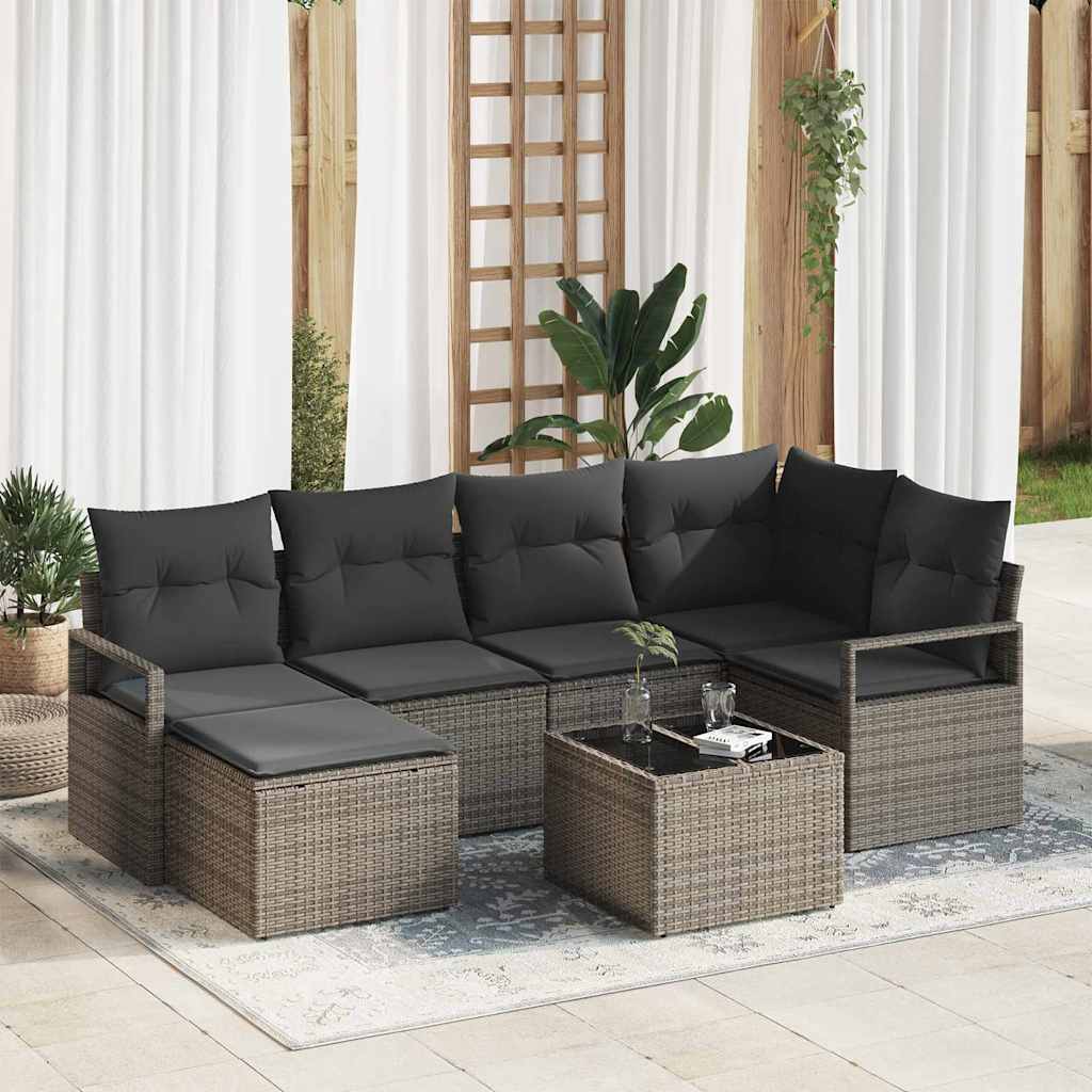 Sofa Set with Cushion with Storage 7 pcs Light Grey Poly Rattan