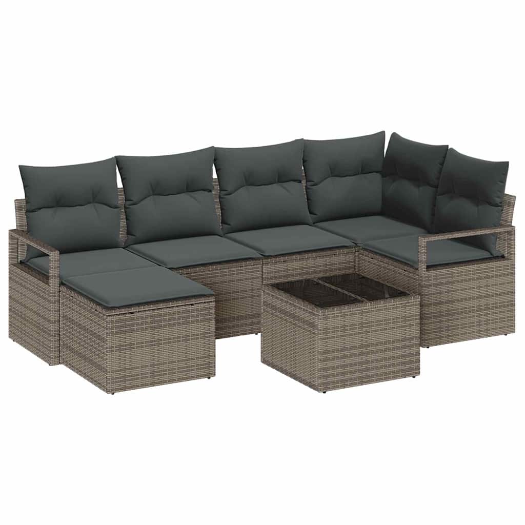 Sofa Set with Cushion with Storage 7 pcs Light Grey Poly Rattan