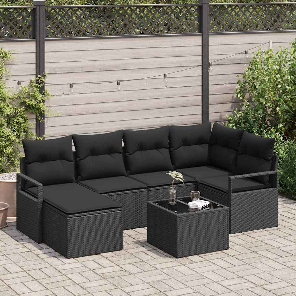 Garden Sofa Set 7 pcs Black Poly Rattan and Powder-Coated Steel