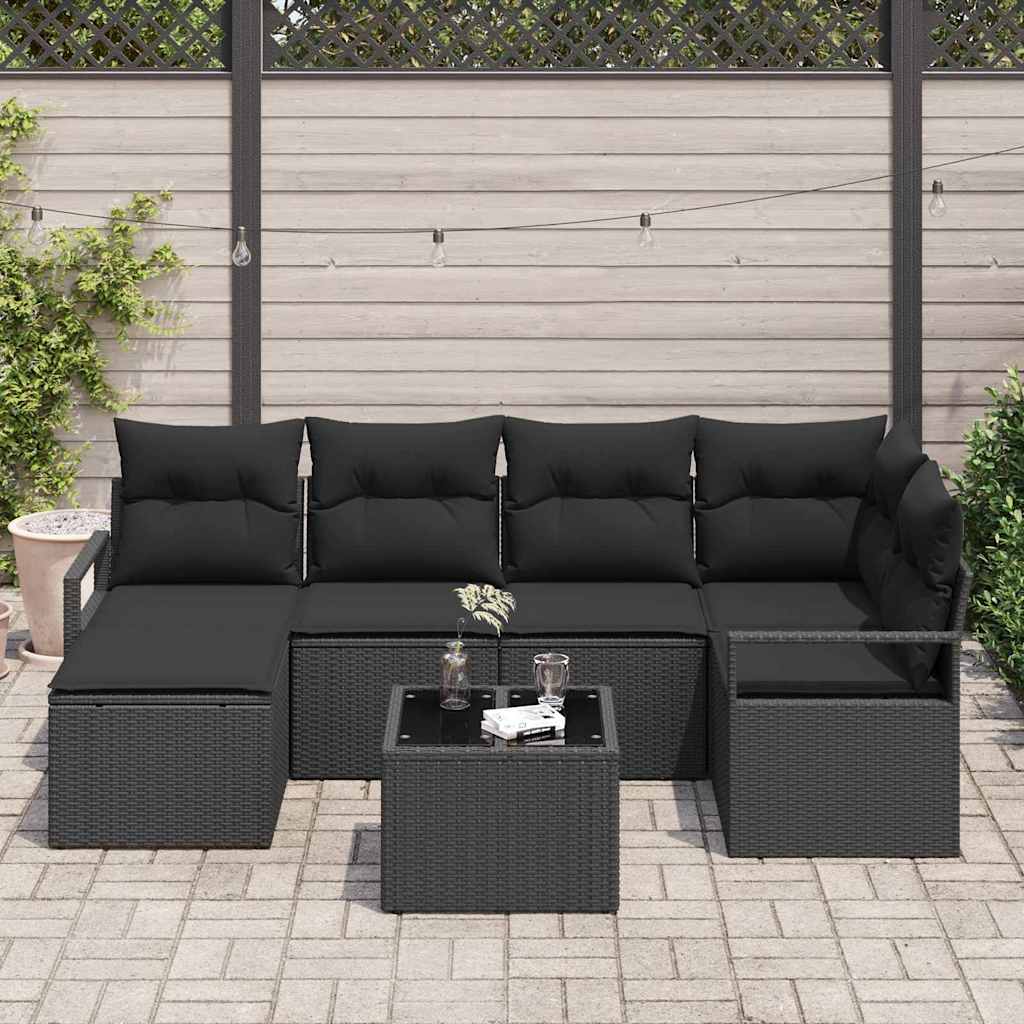 Sofa Set with Cushion with Storage 7 pcs Black Poly Rattan