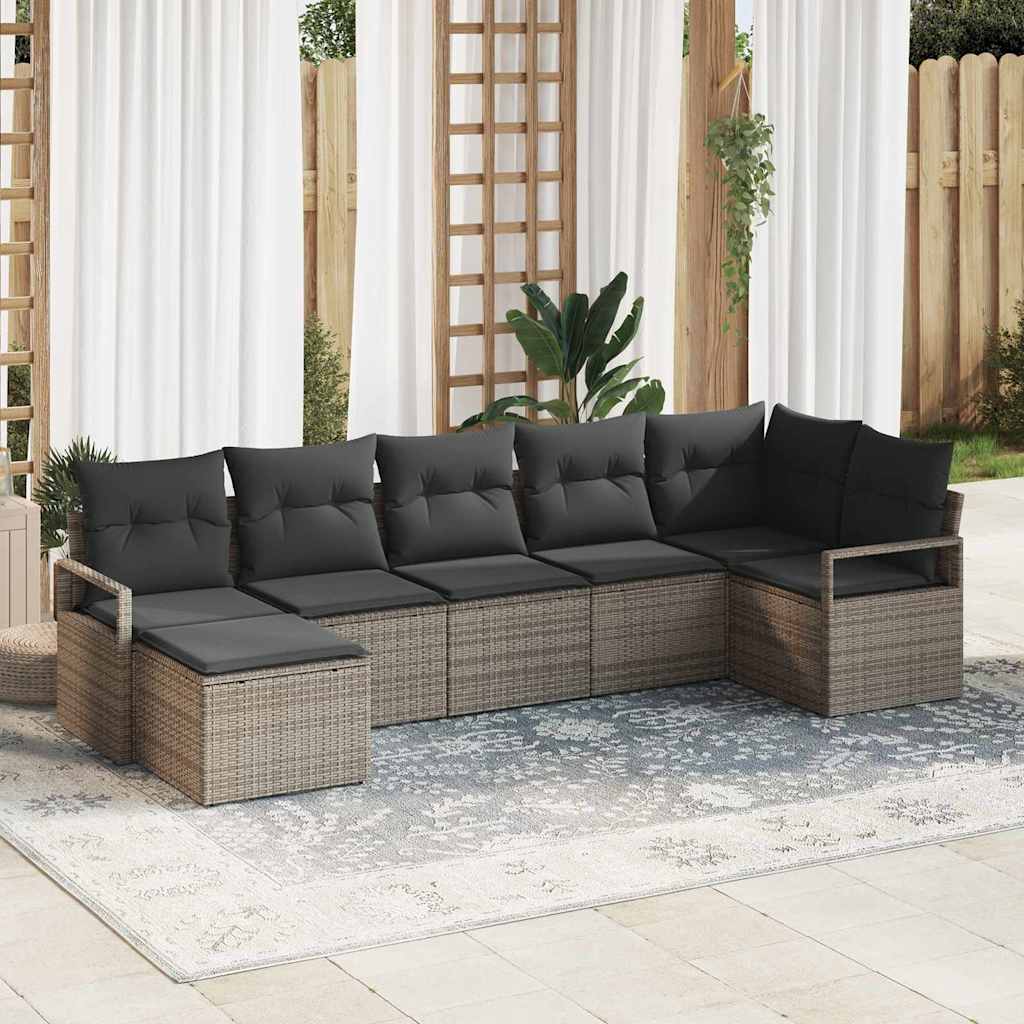 Sofa Set with Cushion with Storage 7 pcs Grey Poly Rattan