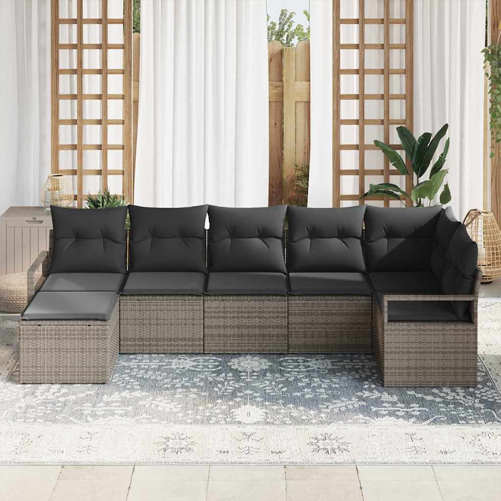 Sofa Set with Cushion with Storage 7 pcs Grey Poly Rattan