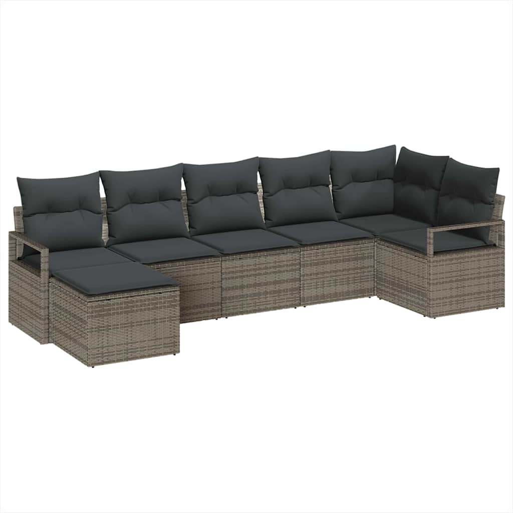 Sofa Set with Cushion with Storage 7 pcs Grey Poly Rattan