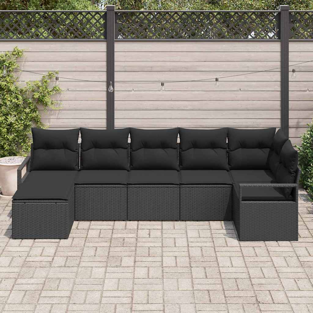 Sofa Set with Cushion with Storage 7 pcs Black Poly Rattan
