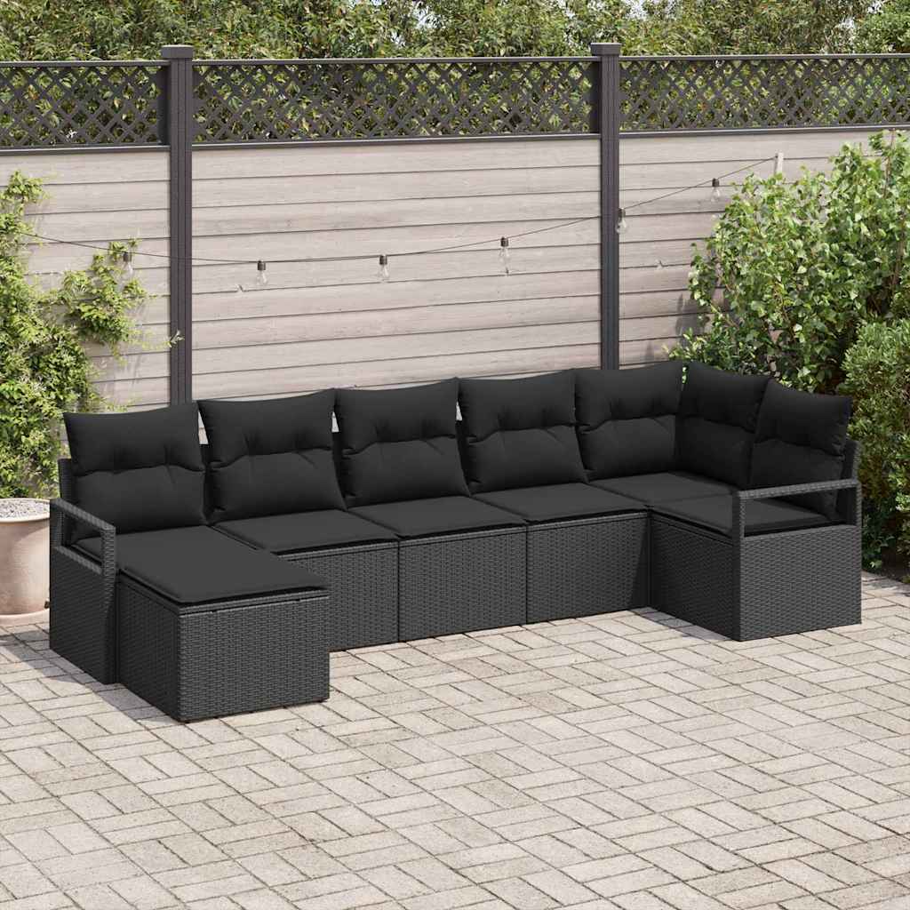 Sofa Set with Cushion with Storage 7 pcs Black Poly Rattan