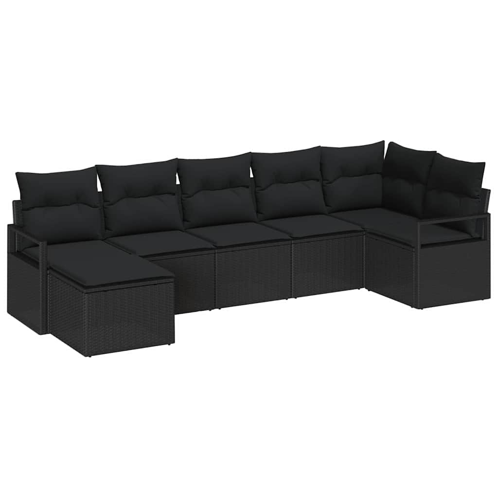 Sofa Set with Cushion with Storage 7 pcs Black Poly Rattan