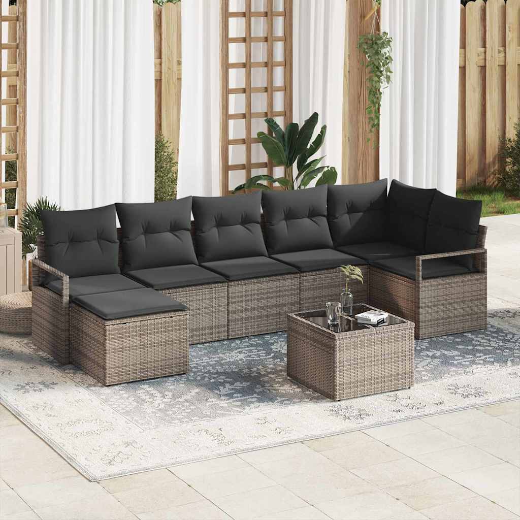 Sofa Set with Cushion with Storage 8 pcs Light Grey Poly Rattan