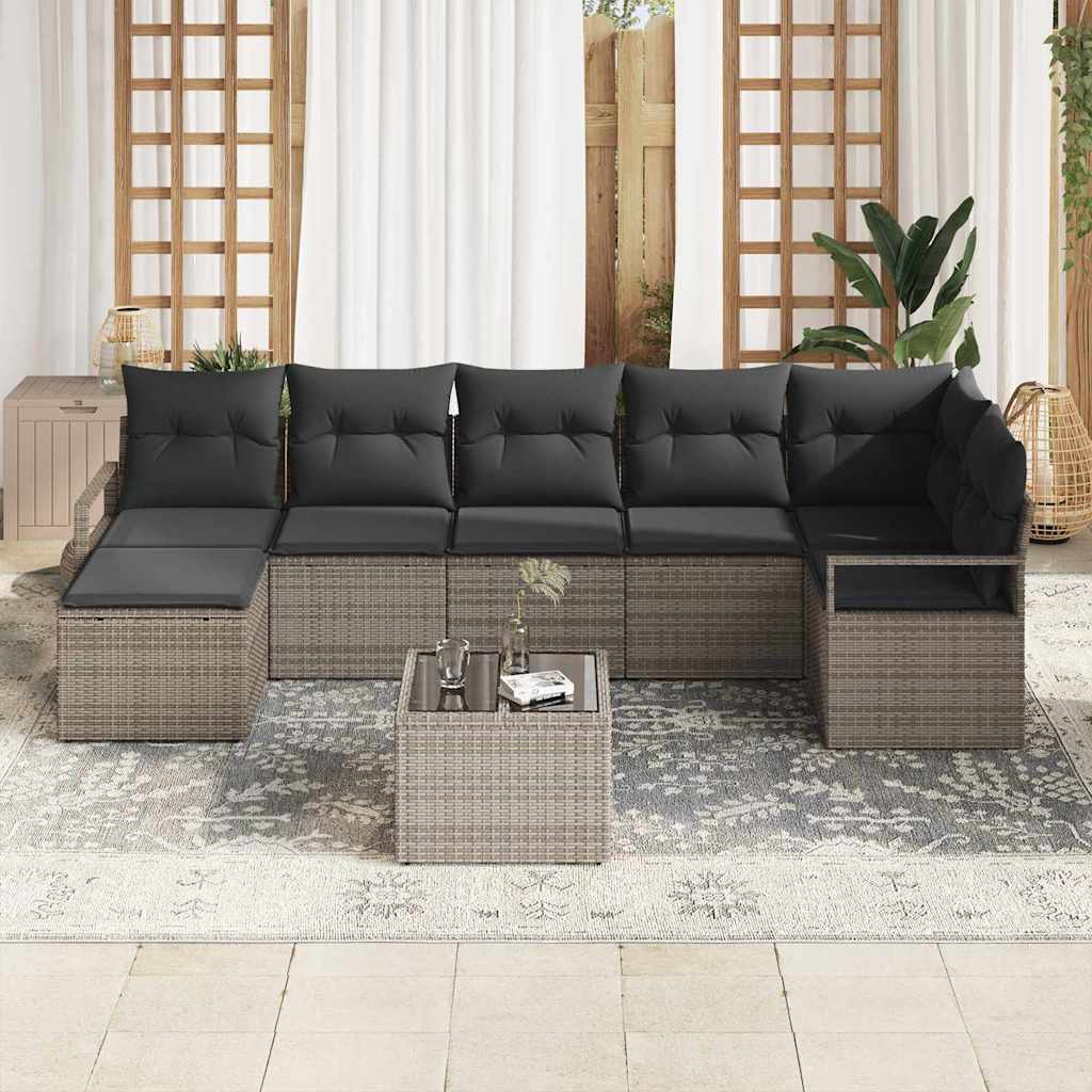 Sofa Set with Cushion with Storage 8 pcs Light Grey Poly Rattan