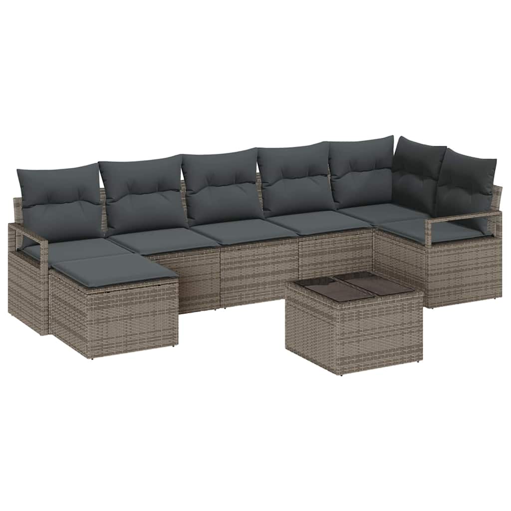 Sofa Set with Cushion with Storage 8 pcs Light Grey Poly Rattan