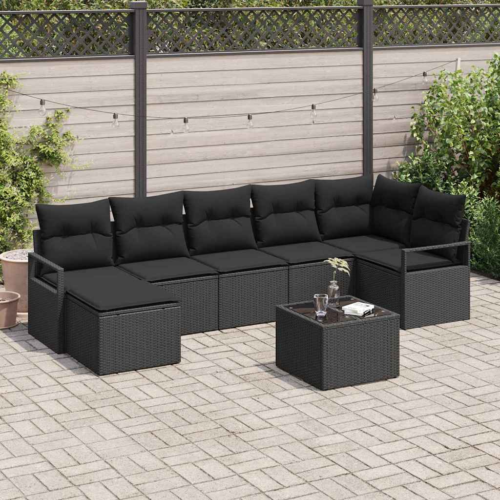 Sofa Set with Cushion with Storage 8 pcs Black Poly Rattan
