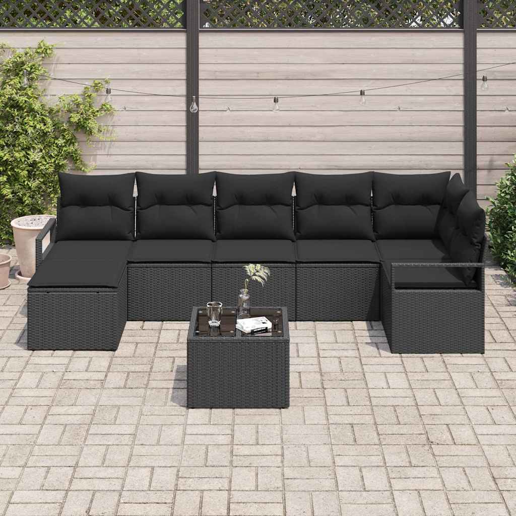 Sofa Set with Cushion with Storage 8 pcs Black Poly Rattan