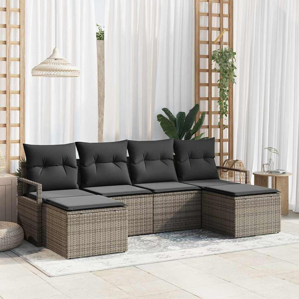 Sofa Set with Cushion with Storage 6 pcs Grey Poly Rattan