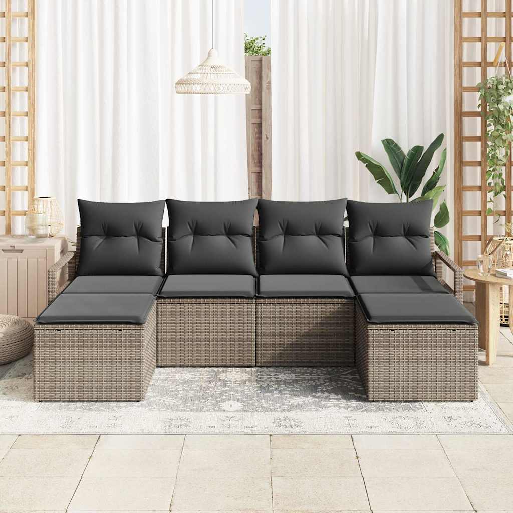 Sofa Set with Cushion with Storage 6 pcs Grey Poly Rattan