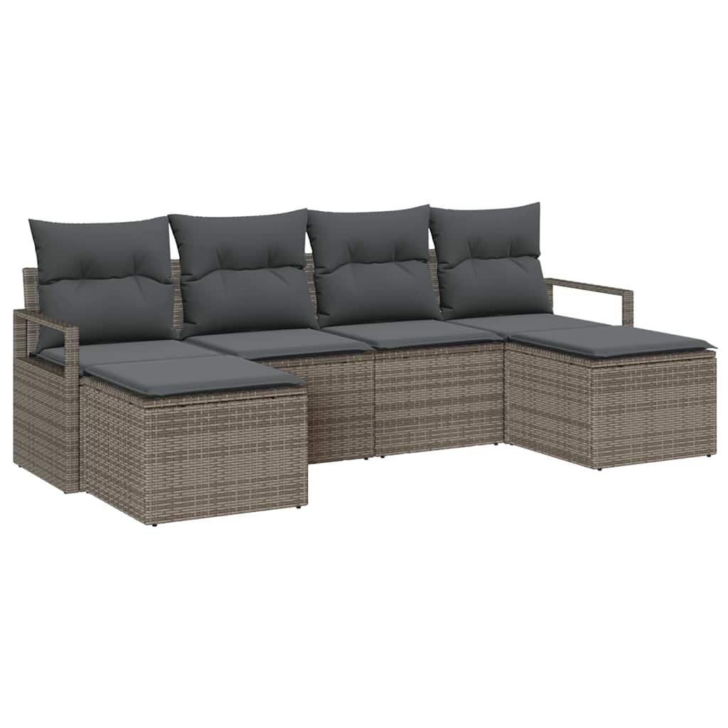 Sofa Set with Cushion with Storage 6 pcs Grey Poly Rattan