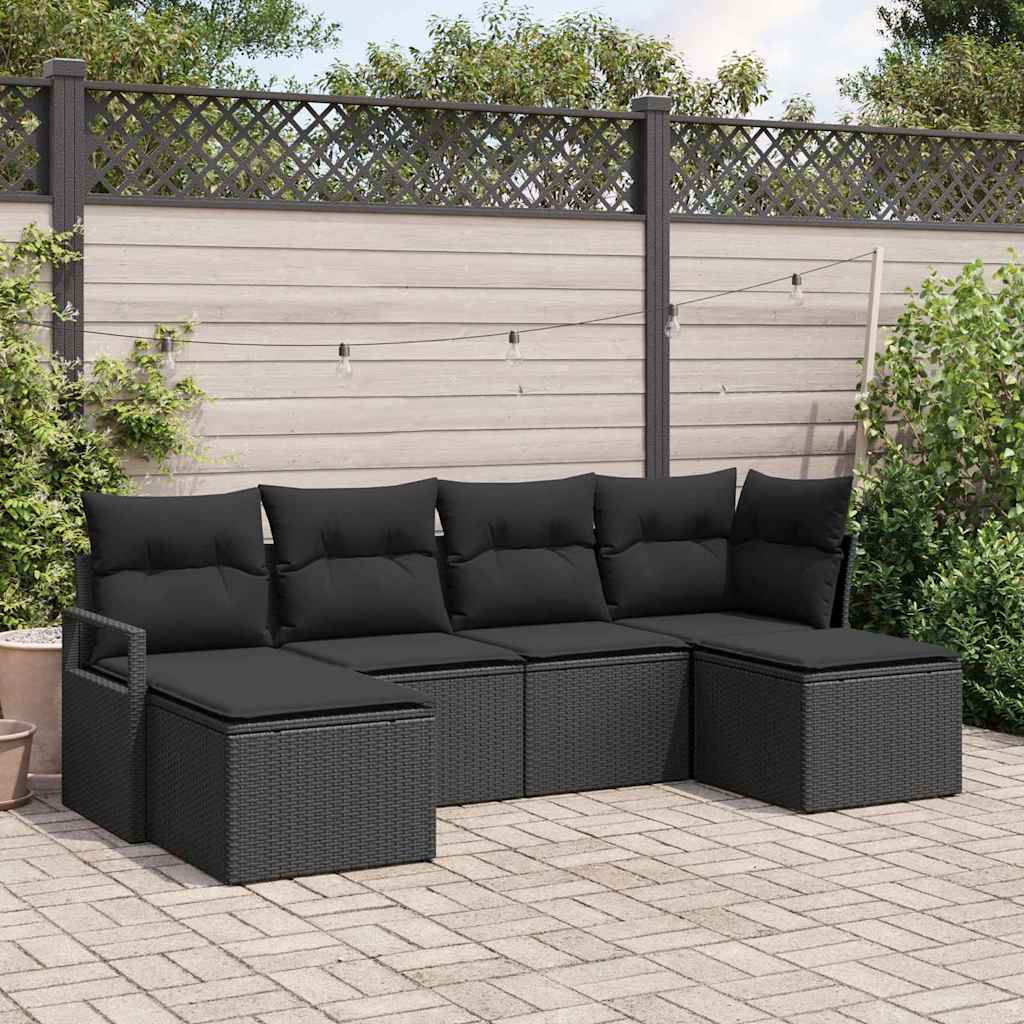 Garden Sofa Set 6 pcs Black Poly Rattan and Powder-Coated Steel