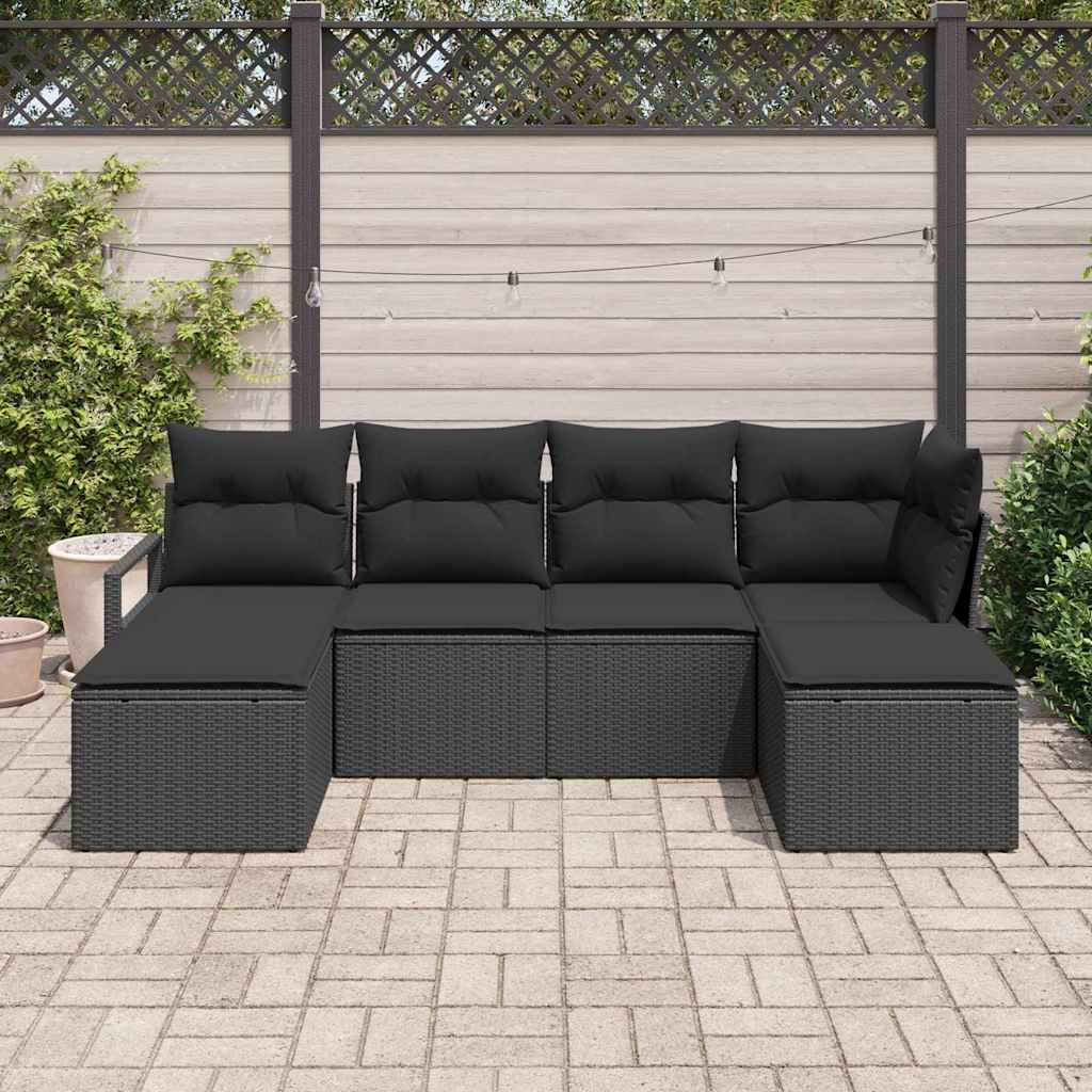 Sofa Set with Cushion with Storage 6 pcs Black Poly Rattan