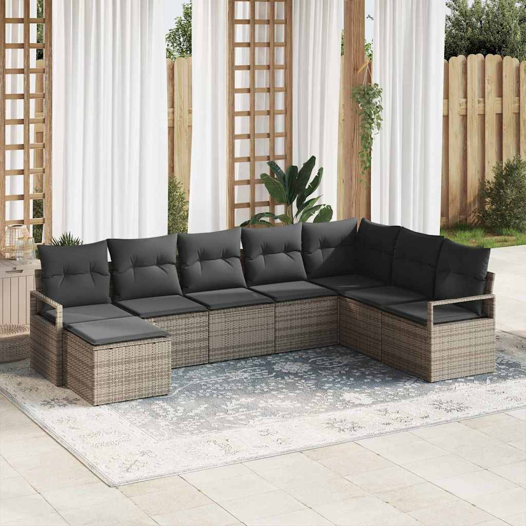 Sofa Set with Cushion with Storage 8 pcs Grey Poly Rattan