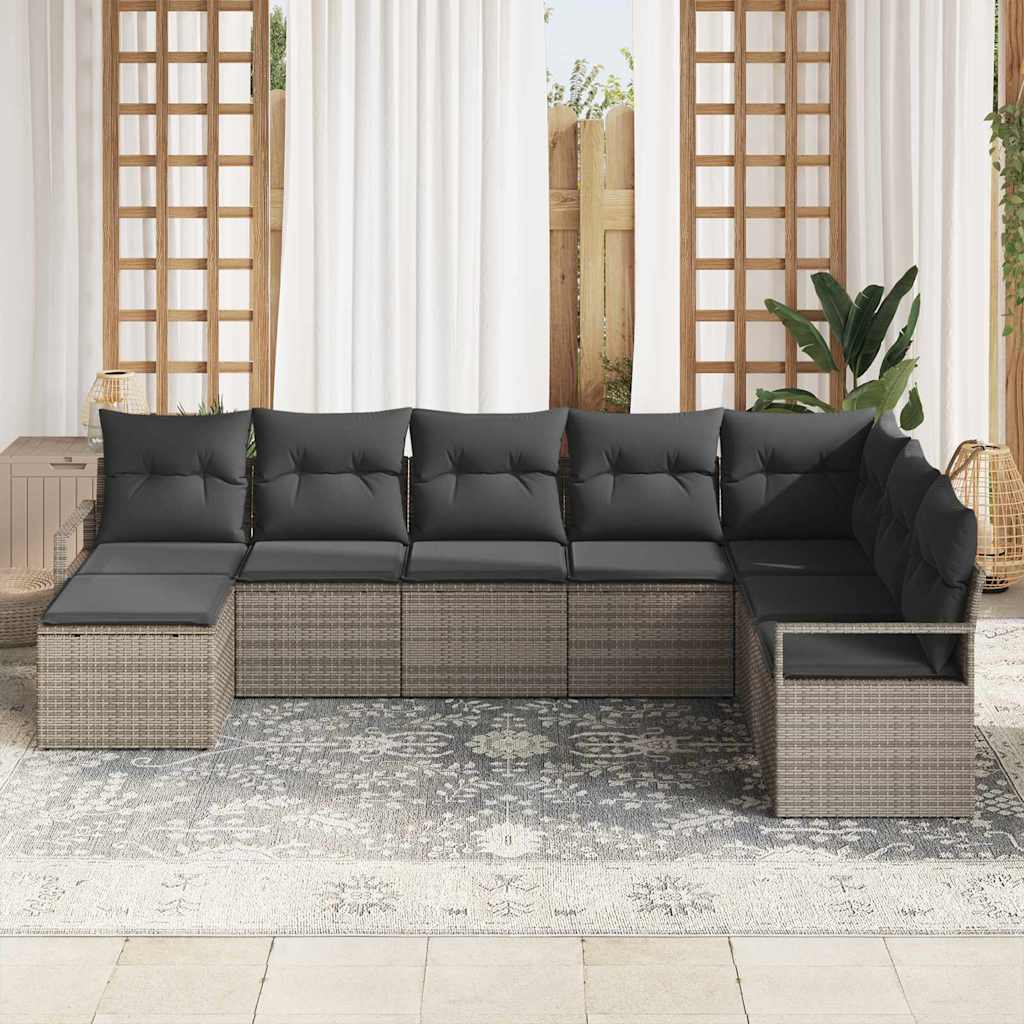 Sofa Set with Cushion with Storage 8 pcs Grey Poly Rattan