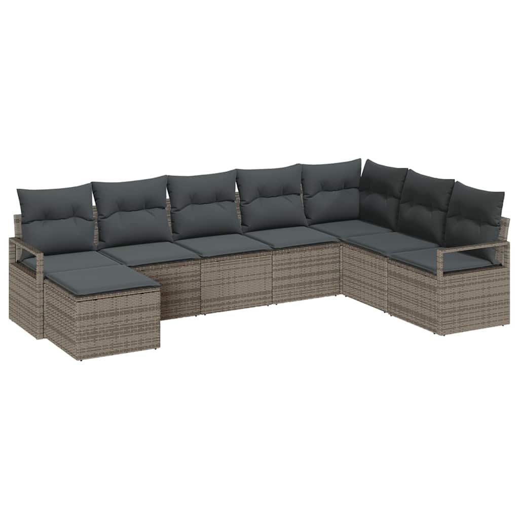 Sofa Set with Cushion with Storage 8 pcs Grey Poly Rattan