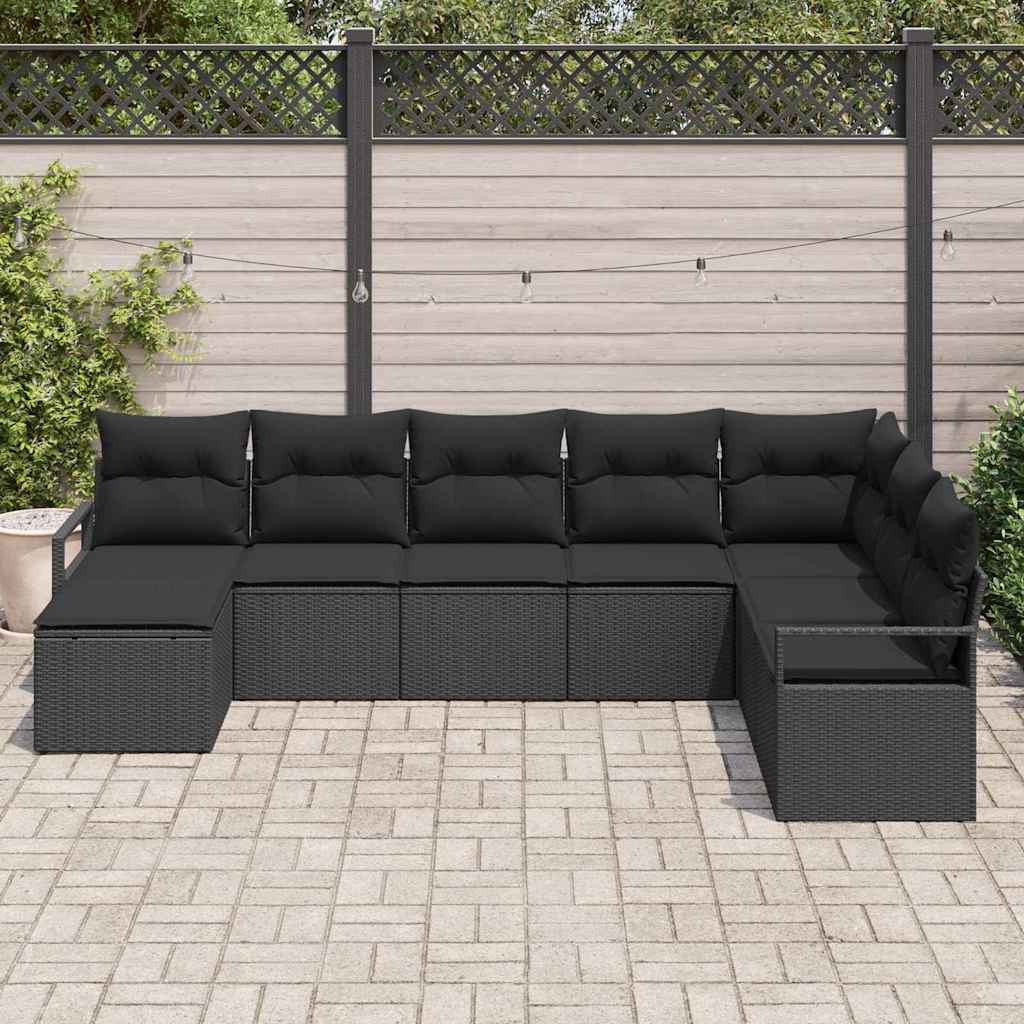 Sofa Set with Cushion with Storage 8 pcs Black Poly Rattan