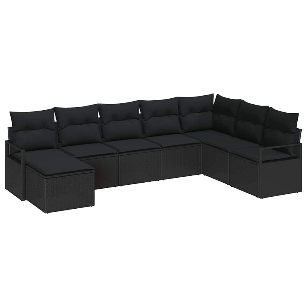 Sofa Set with Cushion with Storage 8 pcs Black Poly Rattan