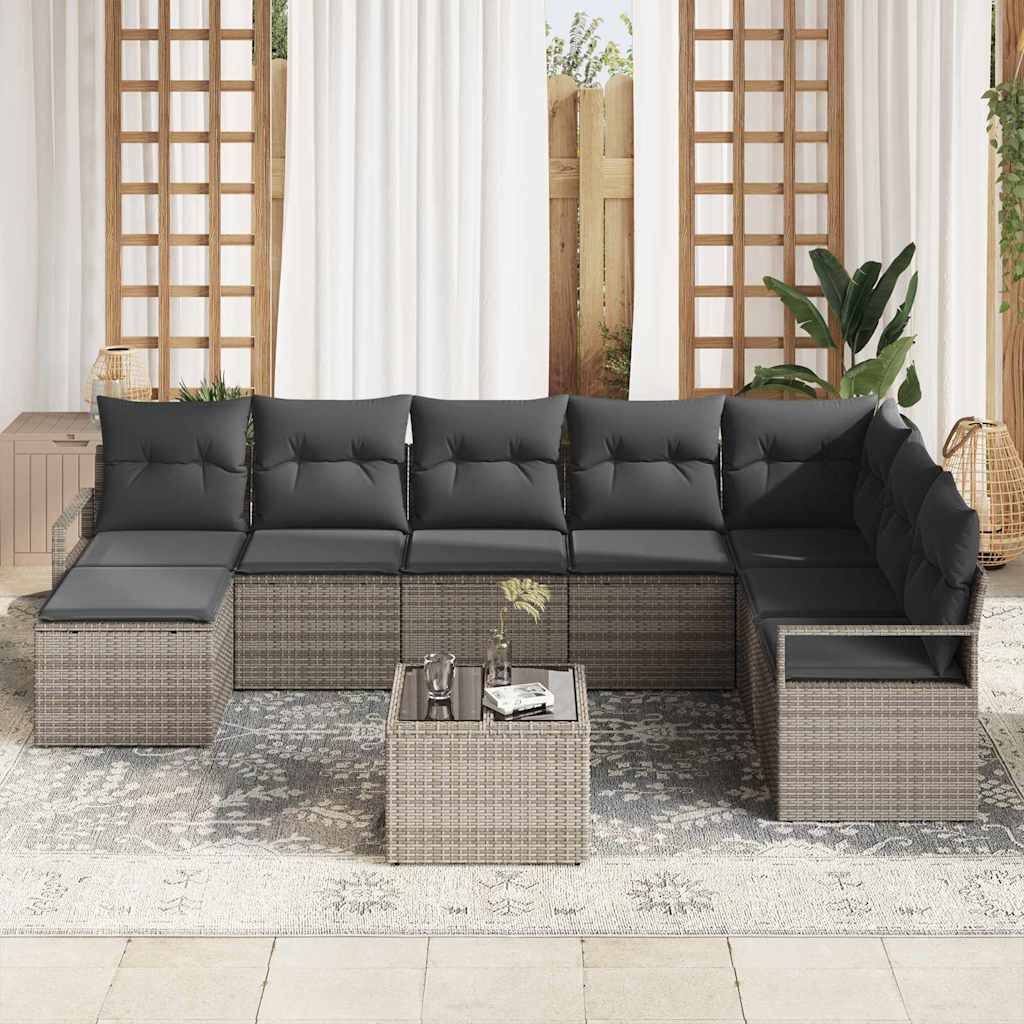 Sofa Set with Cushion with Storage 9 pcs Light Grey Poly Rattan