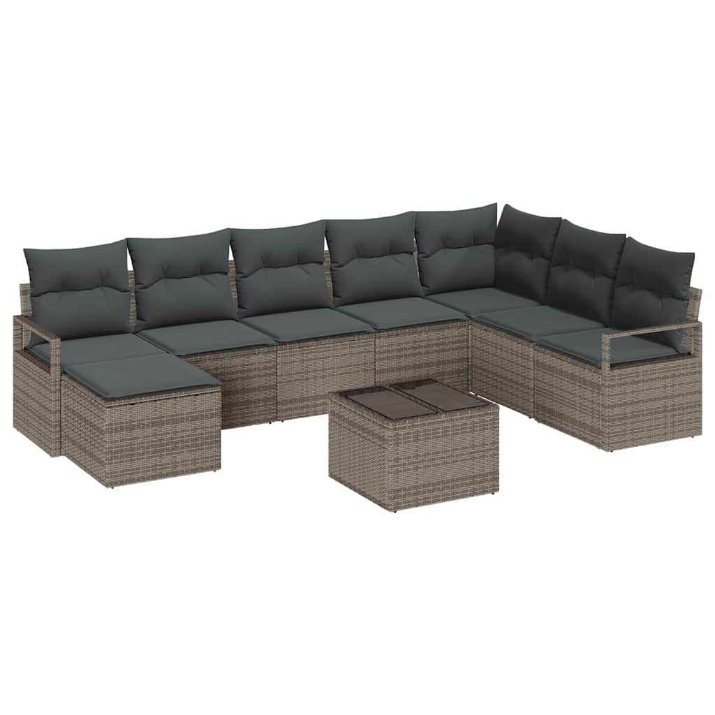 Sofa Set with Cushion with Storage 9 pcs Light Grey Poly Rattan