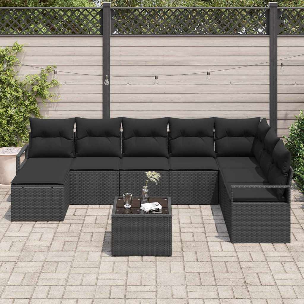 Sofa Set with Cushion with Storage 9 pcs Black Poly Rattan