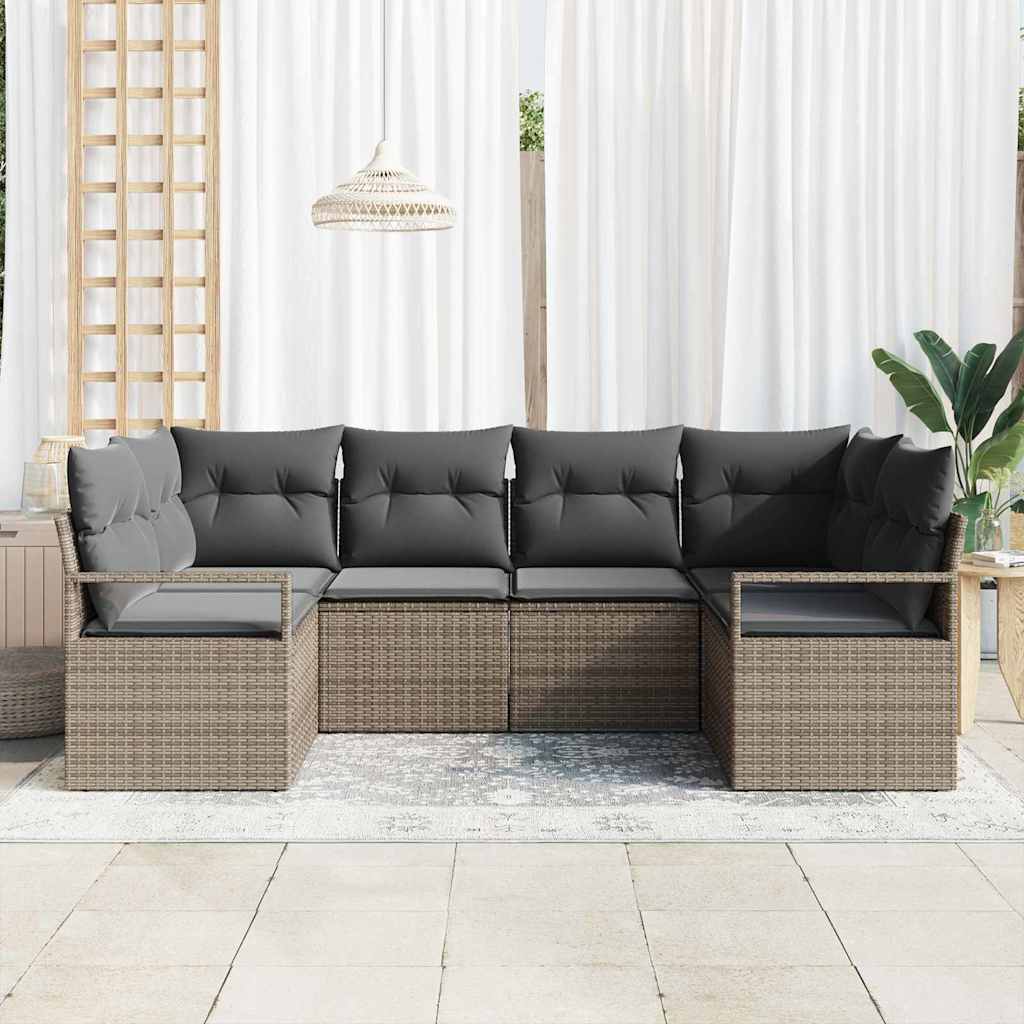 Garden Sofa Set with Cushion 6 pcs Grey Poly Rattan