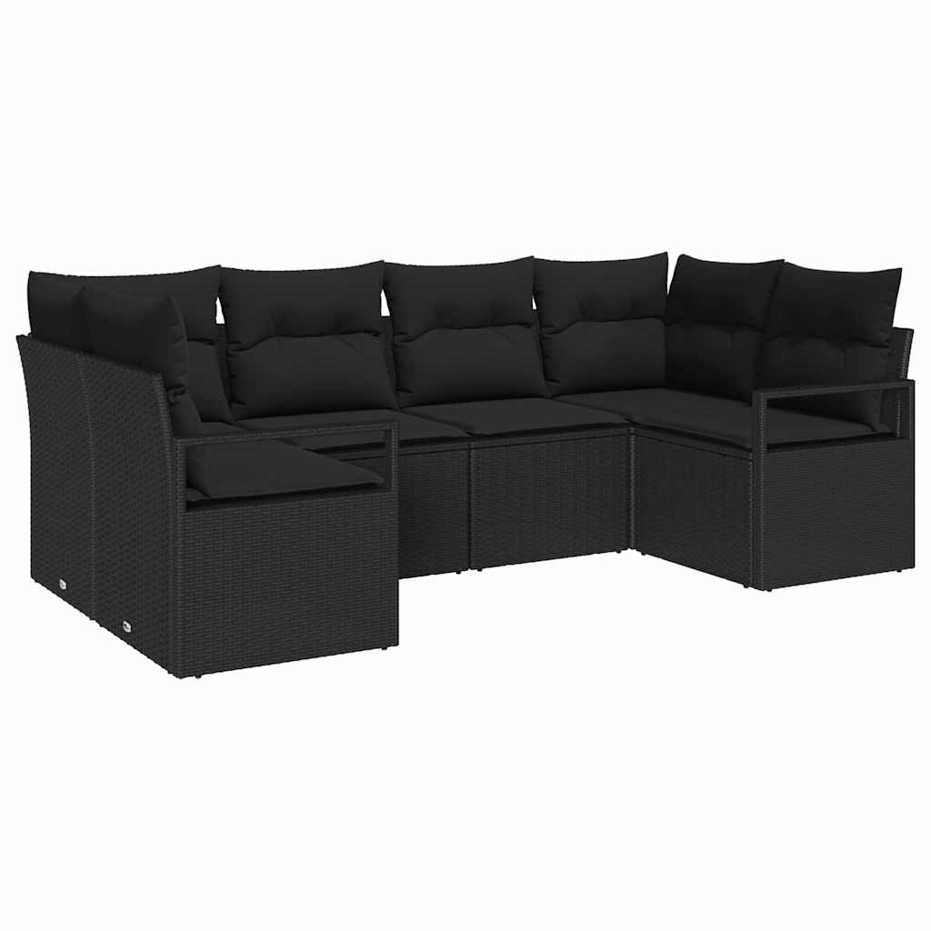 Garden Sofa Set with Cushion 6 pcs Black Poly Rattan