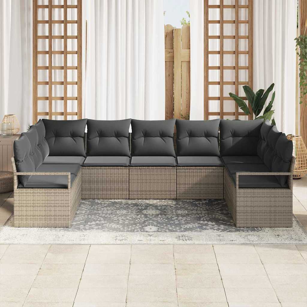 Garden Sofa Set with Cushion 7 pcs Grey Poly Rattan