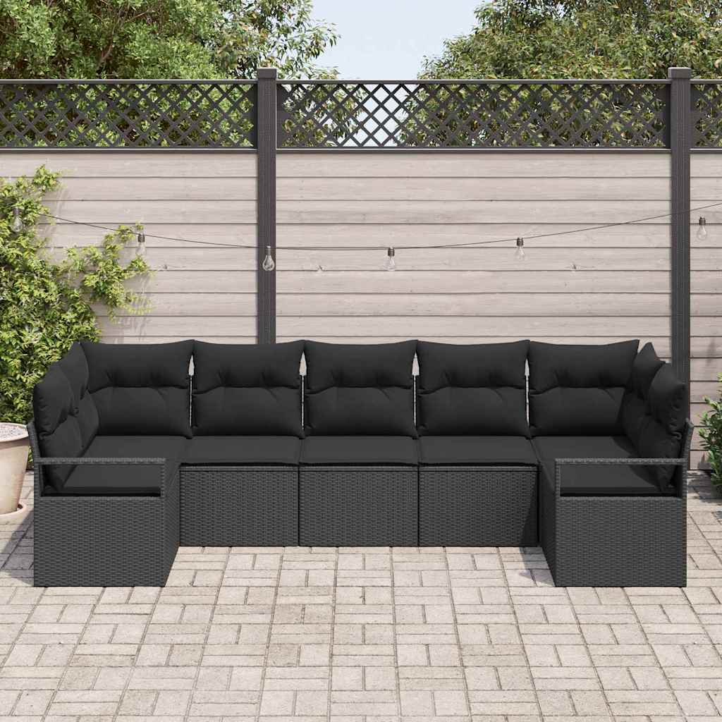Garden Sofa Set 7 pcs Black Poly Rattan and Powder-Coated Steel