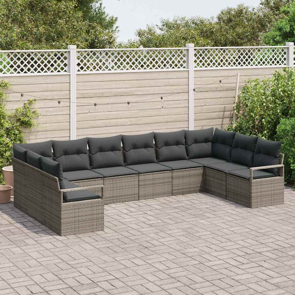 Garden Sofa Set with Cushion 10 pcs Grey Poly Rattan