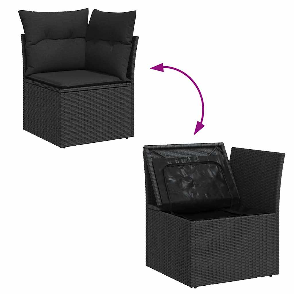 Garden Sofa Set with Cushion 10 pcs Black Poly Rattan
