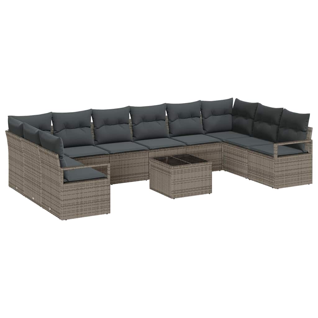 Garden Sofa Set with Cushion 11 pcs Light Grey Poly Rattan