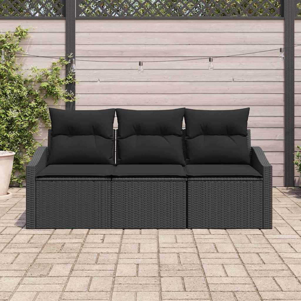 Garden Sofa Set with Cushion 3 pcs Black Poly Rattan