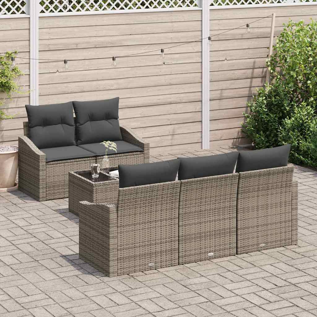 Sofa Set with Cushion with Storage 6 pcs Grey Poly Rattan
