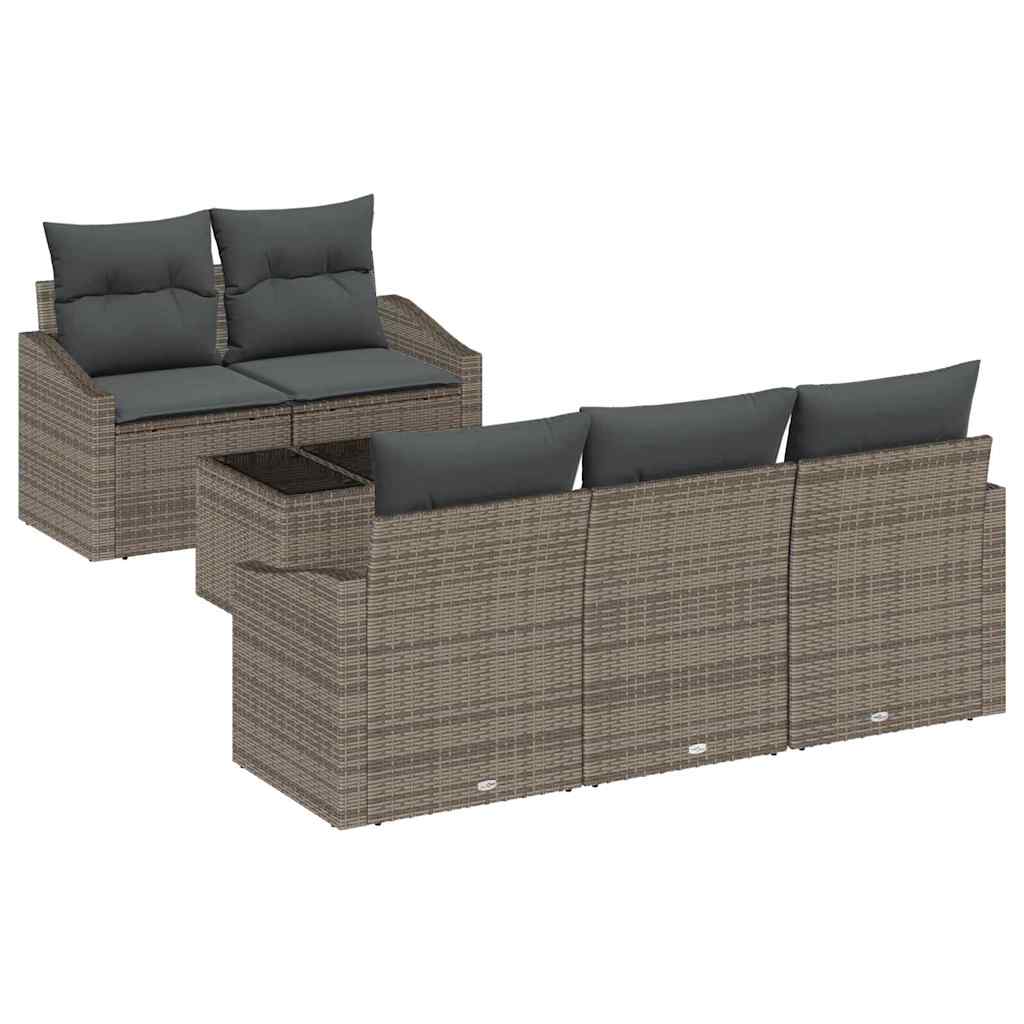 Sofa Set with Cushion with Storage 6 pcs Grey Poly Rattan