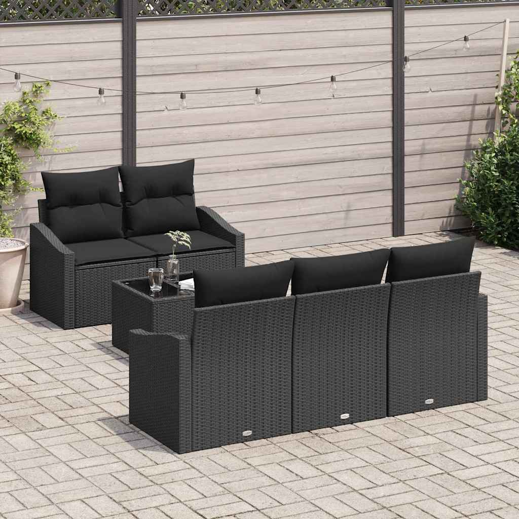 Sofa Set with Cushion with Storage 6 pcs Black Poly Rattan