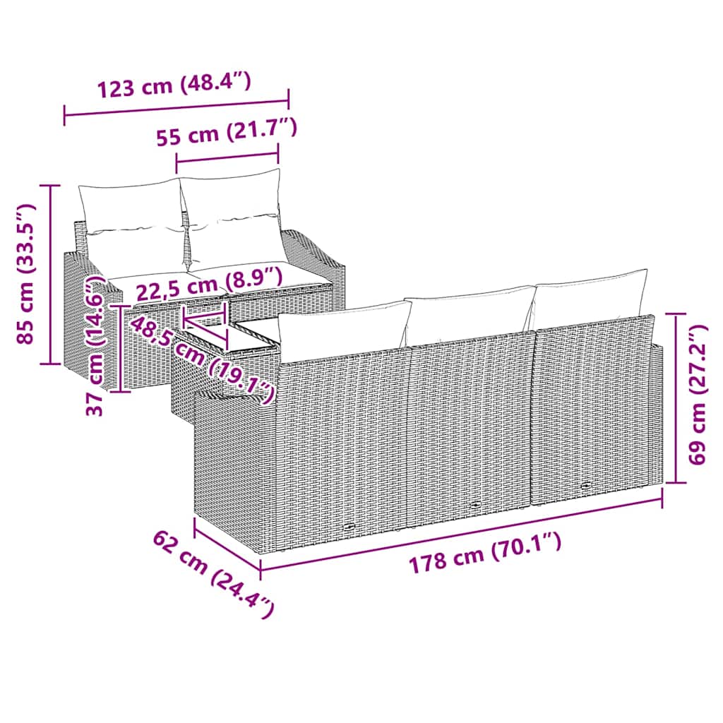 Sofa Set with Cushion with Storage 6 pcs Black Poly Rattan